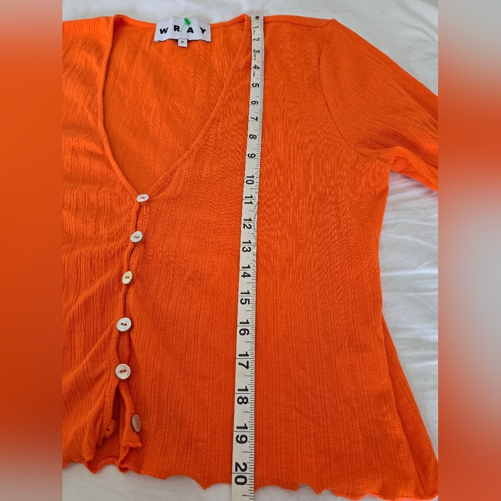 🍊✨ Anthropologie WRAY Orange Ribbed Lettuce Edge Button Down Cardigan XL - Picture 11 of 11